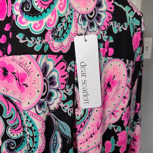 dear scarlett Floral Open Kimono, Size 3X, NWT, Paisley Floral w/ hot pink - Picture 5 of 9